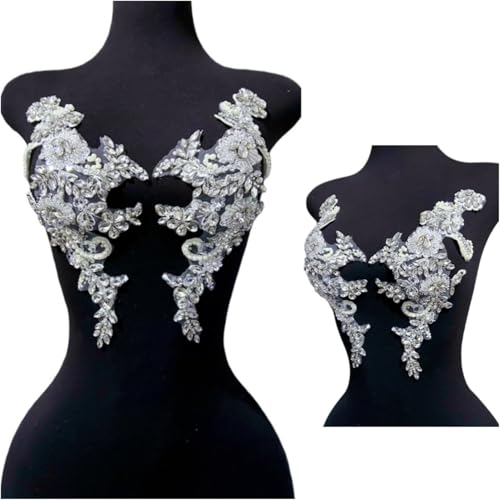 White Beaded Lace Applique Trim Clothing Patch Patches with Sewing Beads Sequins Stones Rhinestones Designer DIY for Dress Clothing Prom Gown Accessories