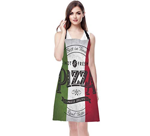 Wondertify Pizza Apron,Best In Town Pizzeria Retro Poster On Grunge Backgrounds Green White Red Bib Apron With Adjustable Neck For Men Women,Suitable For Kitchen Cooking Chef Grill Bistro Bbq Apron #TOP5