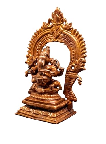 Image of Copper Idols of god Ganesh with Prabhavalli, 3.3 Inches,146 Grams, Patina Antique Finish, Pack of 2 Piece