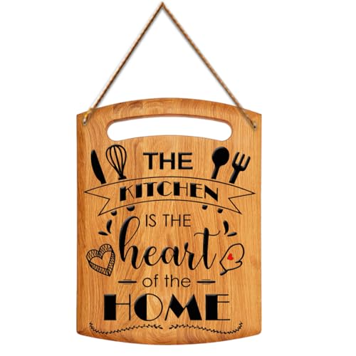 Image of PNF Poster And Frames The Kitchen is The Heart of Home Quote Wall art & Door Hanging Frame For Kitchen, Dining, restaurants Decor | Walland home Decor for Living Room | Room Decor Wall Decor Items For Bedroom | (Wooden, 11x9 Inch,Brown)-9-9