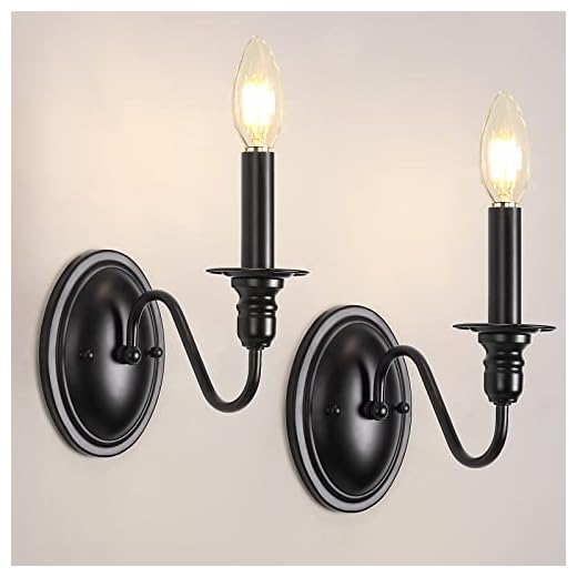 Black Wall Sconces Set of 2, Farmhouse Candle Wall Sconces Vintage Wall Lamps Bathroom Vanity Sconces Wall Lighting Mid Century Modern Wall Light Fixtures for Bedside Stairwell Hallway Living Room