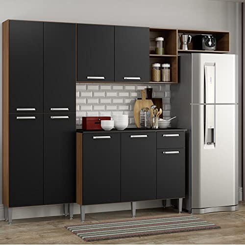 Cozinha Compacta Pequim 9 Portas Mp2933 Multimóveis Carvalho Avelã/preto