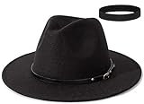 EOZY Wool Fedora Hats for Men Women Felt Panama Trilby Cap Wide Brim Jazz Hat for Beach Party Church Black