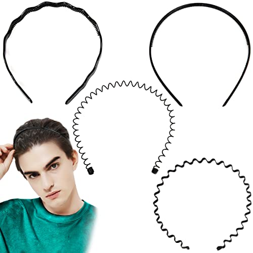 Diadema Ondulada, Hillylolly, 4 Piezas Diadema Metalica, Diadema Unisex, Diadema de Metal,Diadema de Pelo Negro, Diadema Ondulada para Mujeres Hombres, para Yoga Fitness Deportivo Viajes Lavar Tu Cara Cover