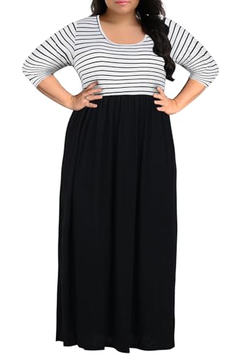 Image of Nemidor Women Plus Size Casual Maxi Dress Long Fall Pockets | Size 14-26 plus, elastic waist, long sleeve, round neck, loose, boho, curvy, winter, wedding, daily, vacation, work, holiday