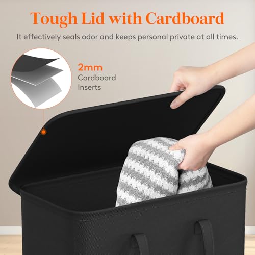 Lifewit 65L Slim Laundry Basket with Lid, Small Washing Basket, Narrow Foldable Laundry Bag with Handles, Thin Laundry Hamper Bin Storage for Bedroom Accessories, Black - Cosy Home Interiors Lifewit 65L Slim Laundry Basket with Lid, Small Washing Basket, Narrow Foldable Laundry Bag with Handles, Thin Laundry Hamper Bin Storage for Bedroom Accessories, Black - Image 5