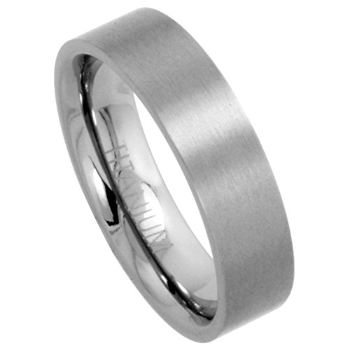 Sabrina Silver 6mm Titanium Wedding Band/Thumb Ring Plain Flat Comfort-Fit Brushed 5/16 inch Size 7