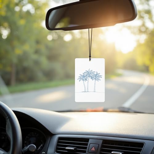 Image of Blue Coastal Beach Car Air Freshener 4 Pcs, Preppy Girly Beachy Seashell Starfish Palm Tree Hanging Air Freshener for Closet Drawer Books, Cute Summer Sea Car Accessories Mirror Decor for Women