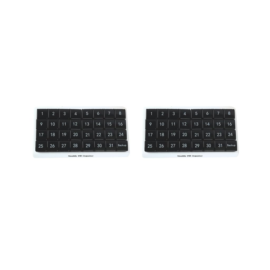 Juego de 2 pastilleros mensuales de 31 días para suplementos de viaje, vitaminas, medicamentos, color negro