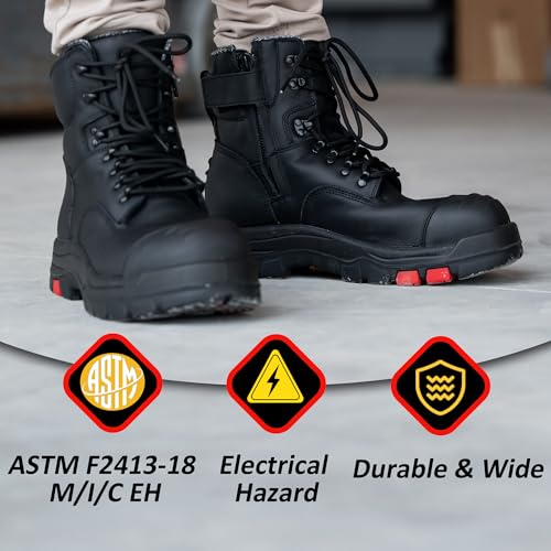 Roslyn Composite Toe Side Zip Work Boots for Men, 7'' Lightweight Comp Toe Cap YKK Zipper Non-slip Rubber ASTM F2413-18 EH Safety Boot, Comfortable Wide Ankle Support Boots (CP232Z-245Z)4