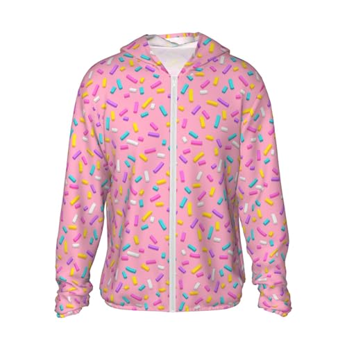 Pink Decorative Sprinkles Sun Protection Hoodie Zip Rash Guard Long Sleeve Shirt for Fishing Hiking for Mens Womens