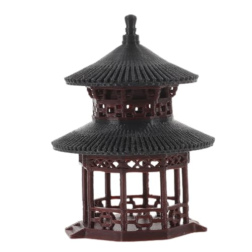 CORHAD Miniature Resin Pavilion Figurine Traditional Chinese Style Bonsai Decor with Double Dome Roof Asian Garden Ornament for Micro Landscape Pavilion Model Indoor Desktop Sculpture