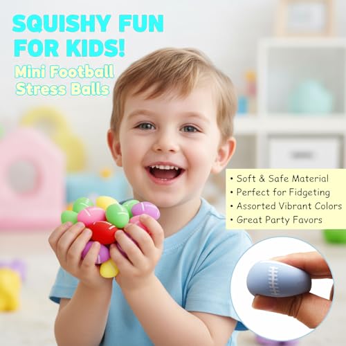 Image of Fidget Toys Sports Stress Balls, 24 Packs Mini Footballs Squishy Toys, Squishy Sensory Toys for Kids, Treasure Chest for Kids Prizes