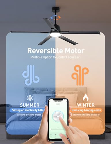 62 Inch Smart Outdoor Ceiling Fan with Light,5 Black Aluminum Blades - image 6