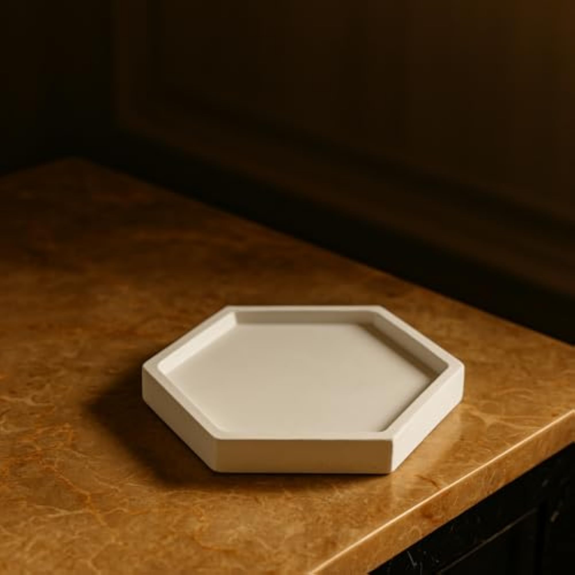 Set of 1 Hexagon White Concrete Aesthetic Tray, Minimalist