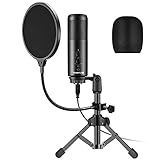 Koolertron Micrófono Condensador 96KHZ/24BIT USB Micrófono para PC Profesional,Podcast Microfono con Ajustable Trípode Soporte Double-Layer Filtro Pop para Grabación Vocal,Grabación de Estudio