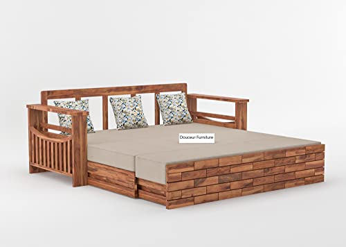 Image of Douceur Furnitures Solid Sheesham Wood 3 Seater Sofas | Three Seater Sofa Bed for Living Room, Hotels, Restaurant, Apartment | Wooden Sofa Bed