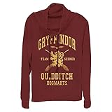 Harry Potter Deathly Hallows Gryffindor Quidditch Seeker Women's Fast Fashion Cowl Neck Long Sleeve Knit Top, Scarlet, Medium