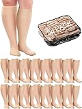 Preboun 50 Pairs Sheer Knee Stockings Bulk for Women Nylon Knee Highs Pantyhose Socks for Lady with PVC Makeup Bag(Medium,Nude)