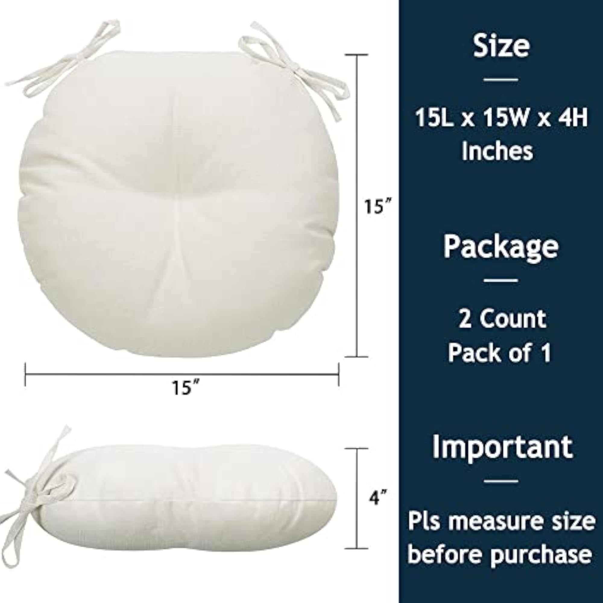 15" Round Bistro Seat Cushions with Ties, Set of 2