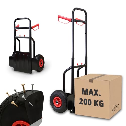 Grafner Sackkarre klappbar, Vollgummireifen, Belastbarkeit 200kg, PU Reifen, Haltegriffe und Schutzblech, Stahl Transportkarre Stapelkarre Transportwagen Transportroller Treppensackkarre ausziehbar