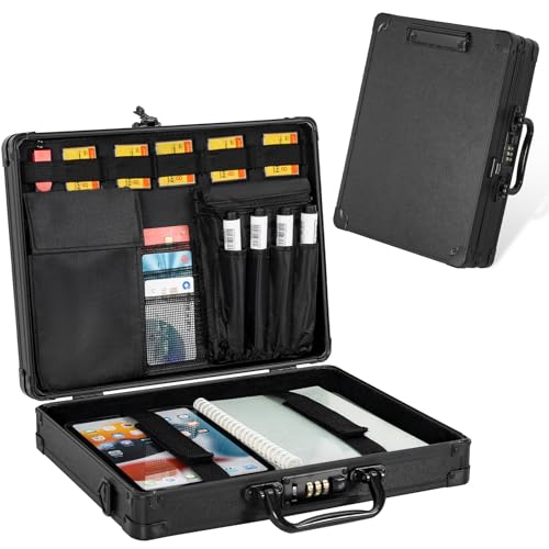 Image of Aluminum Briefcase, Key Lock Clipboard Storage Box, Lockable Storage Case with Foot pad and Corner Protectors, 13x 10x 2.8 inch