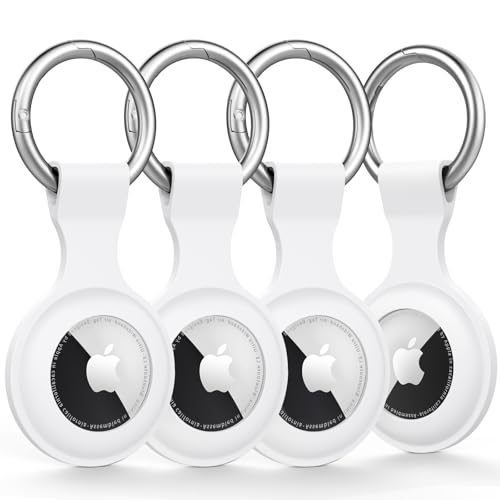 Apple AirTag Case 4 Pack, Anti-Lost Holder with Keychain, Anti-Scratch Protective Cover (White)