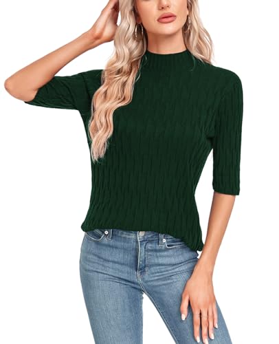 Image of MINTLIMIT Womens Turtleneck Sweaters Short Sleeve 2024 Fall Winter Casual Texture Shirt Blouse Knit Pullover Sweater