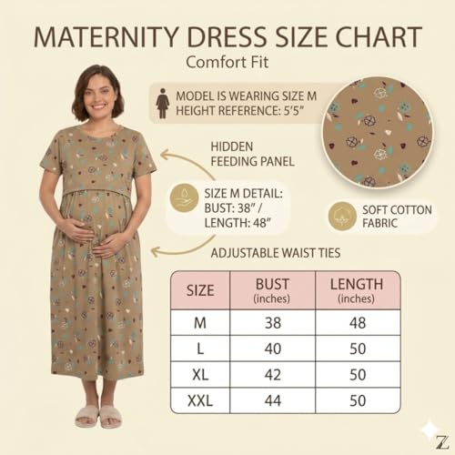 Image of Zero Clothing Feeding Dress for New Moms Casual Loungewear Ankle Length | Cotton Maternity Nighty | Zipless Feeding Dresses for Women | Pregnancy & Nursing Wear