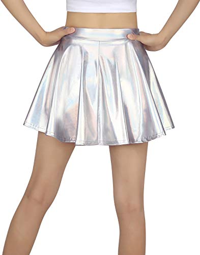 Image of HDE Girl's Metallic Skater Skort Dance Athletic Shiny Holographic Scooter Skirt