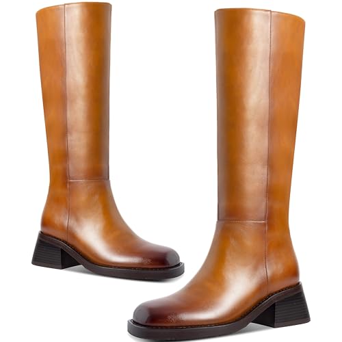 Knee High Boots Women Faux Leather Boots Low Heel Square Toe Side Zipper Fall Long Tall Boots For Women3