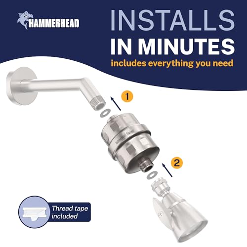 Image of HammerHead Showers Solid Metal Shower Head Filter - KDF 55 Shower Filter, High Pressure Universal Shower Filters to Remove Toxic Chemicals - Removes Chlorine and Heavy Metals - Brushed Nickel