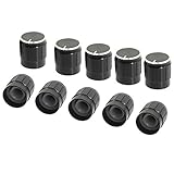 Farbe: Schwarz, Silber Ton SODIAL (R) 10 Stueck Schwarzes Metall 6 mm Raendelwelle Insert Durchmesser Potentiometer Potiknoepfe