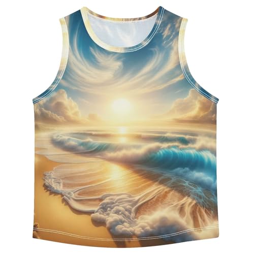 susiyo Summer Beach Waves Boys Sleeveless Tank Top Girls Athletic T Shirt