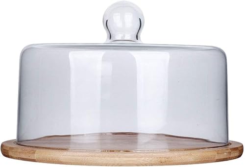 Wensmy Glass Dome Cake Stand With Wooden Base - Square and Round Dessert Tray With Lid - Serving Platter for Wedding Party (27cm)
