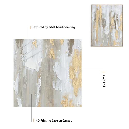 Gold Abstract Wall Art Decor - Framed Abstract Canvas Artwork With Gold Foil And Texture For Modern Style Decor, Ready To Hang #TOP1