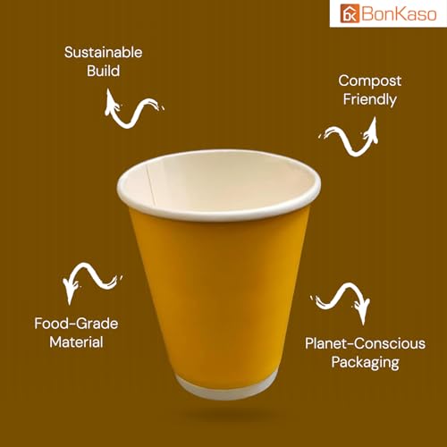 Image of BonKaso 360ml Double Wall Disposable Cups | Beer-Style Ripple Glass for Hot & Cold Drinks | Insulated Leak-Resistant Beverage Glasses for Events & Cafes - Yellow - Pack of 25