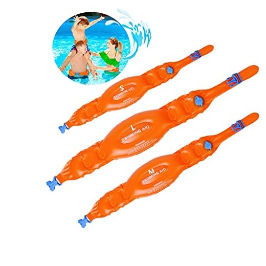 Swim Belt for Kids Adults Inflatable Belt(3pack) Swimming Training Aid Buoyancy Waist Belt with Adjustable Safety Buckle Pool Float Water Exercise for Swim Learning Beginners (L+M+S)