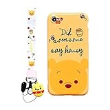 Ultra Slim Soft TPU Winnie The Pooh Bear Case With Charm Strap for iPhone 7 8 iPhone7 iPhone8 Regular Size Shockproof Shock Proof Smooth 3D Disney Cartoon Cute Lovely Cool Girls Women Teens Kids Boy