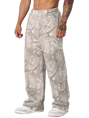 Ogfao Mens Baggy Camo Sweatpants Wide Leg Hunting Loose Joggers Workout Athletic Sweat Pants wtih Pockets GreyWhite M