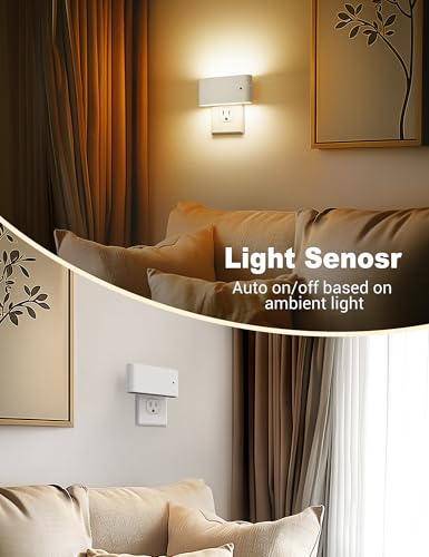 Image of JandCase LED Night Lights Plug into Wall, Night Light with Dusk to Dawn Light Sensor, Dimmable Night Light Plug in [2 Pack], 3000K Soft White Nightlight for Bedroom Hallway Kids Room Kitchen