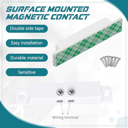 Image of Tellegloww 1 Sets Nc Wired Surface Mounted Alarm Magnetic Door Alarm Contact Sensor Door Window Reed Switch Sensor with Double Side Tape for Security