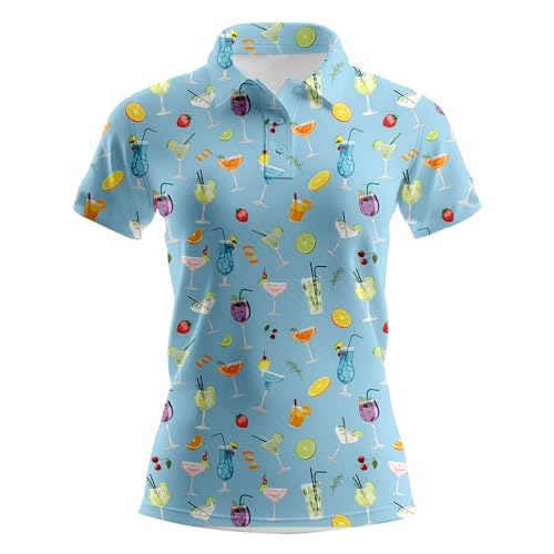Cocktails Womens Golf Shirt Funny Golf Shirts for Woman Short Sleeve Shirts for Tennis