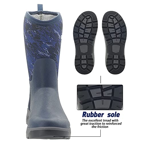 Cnsbor Rain Boots Men, Waterproof Insulated Rubber Boots, Garden Fishing Outdoor Work Boots, Mid Calf Boots, Blue Size 8 #TOP3