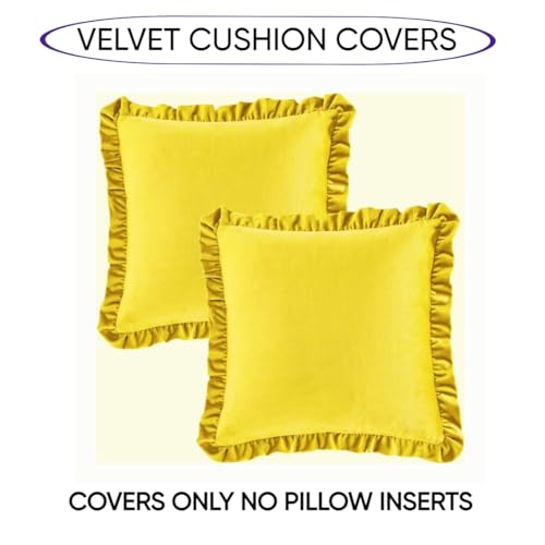 Image of Amazon Brand - Umi Velvet Yellow 16x16 Pillow Covers, Set of 2 Decorative Ruffle Cushoin Pillow Covers for Sofa Couch
