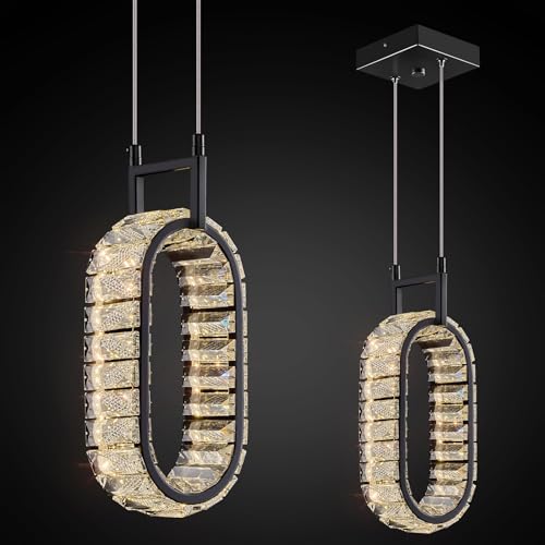 zhllmq Kitchen Island Mini Light Fixture Modern Led Crystal Pendant Light Black Oval Chandelier for Dining Room Living Room Kitchen Bedroom Bar（1-Pack）