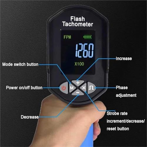 Estroboscopio digital, luz estroboscópica LED de mano, 16 cuentas de lámpara, rango de 60-99999 FPM, precisión del 0,001% para ventiladores, motores, neumáticos