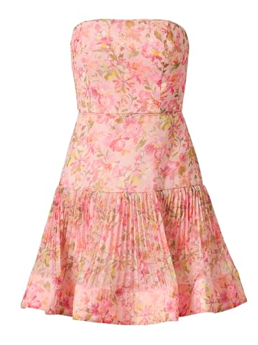 Image of Adrianna Papell Women's Strapless Organza Mini Dress - Short Drop Waist Dress with Dainty Florals & Pleated Flounce Skirt