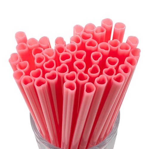 Pitillos con forma de corazón 100 unidades plástico rosa