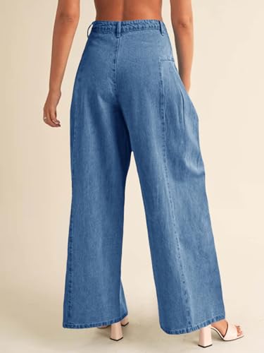 PLNOTME Womens Baggy High Waisted Jeans Loose Boyfriend Wide Leg Side Pleated Denim Pants — view 6